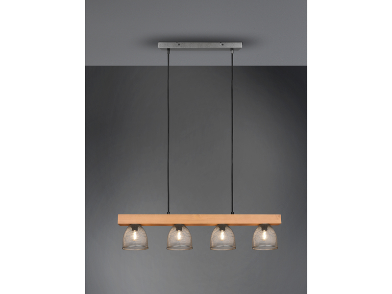 LED Pendelleuchte 4 flammig mit Holzbalken & Metall, 75cm