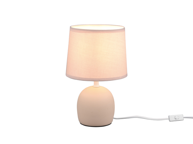 LED Tischleuchte Keramikfuß & Stoffschirm Beige, Ø16cm Höhe 26cm