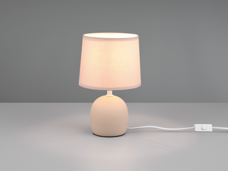 LED Tischleuchte Keramikfuß & Stoffschirm Beige, Höhe 26cm