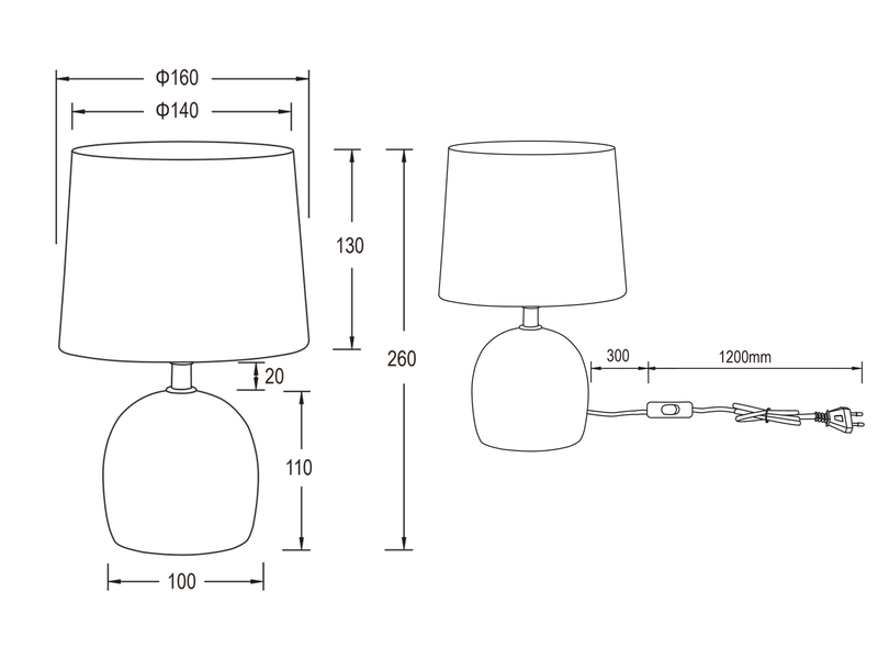 LED Tischleuchte Keramikfuß & Stoffschirm Beige, Ø16cm Höhe 26cm