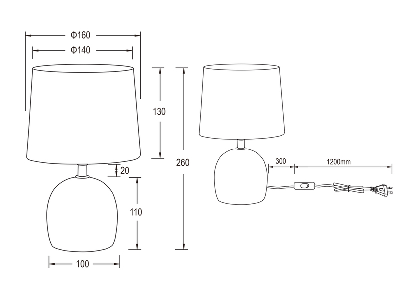LED Tischleuchte Keramikfuß & Stoffschirm Beige, Höhe 26cm