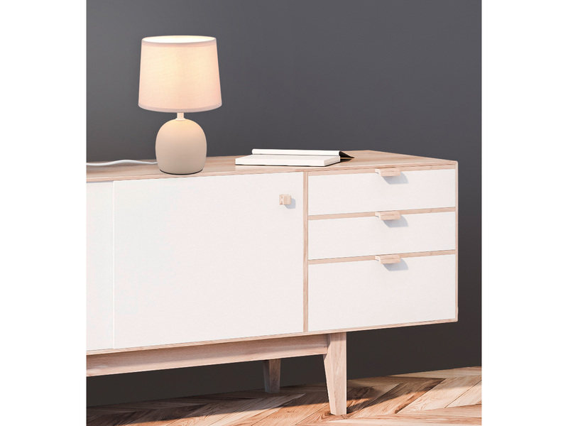 LED Tischleuchte Keramikfuß & Stoffschirm Beige, Höhe 26cm