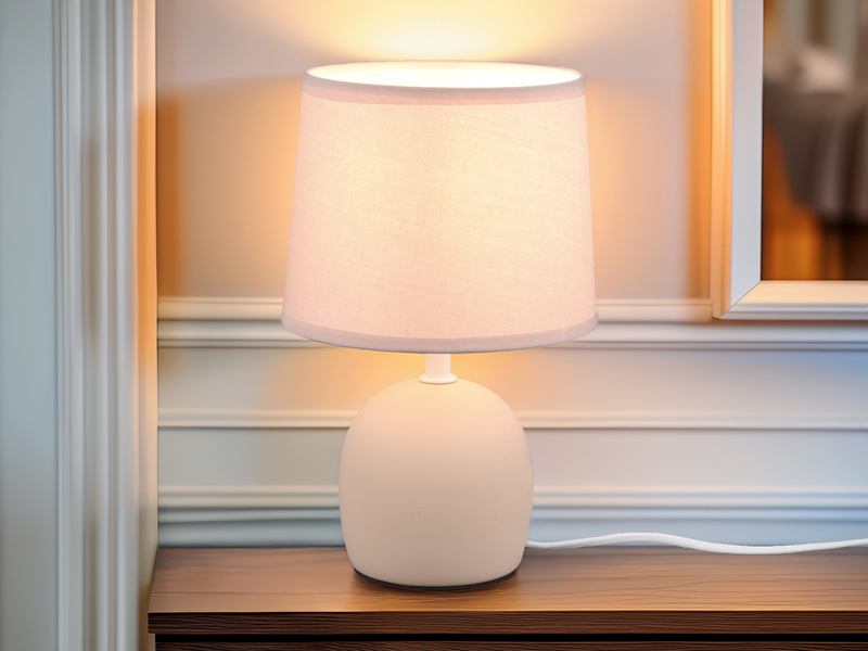 LED Tischleuchte Keramikfuß & Stoffschirm Beige, Höhe 26cm