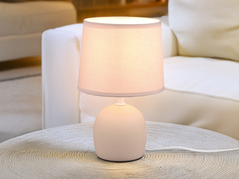 LED Tischleuchte Keramikfuß & Stoffschirm Beige, Höhe 26cm