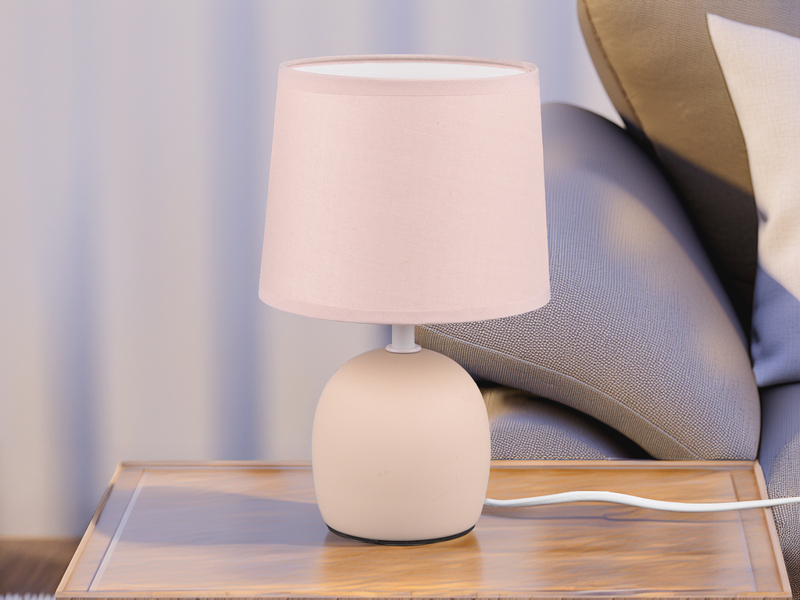 LED Tischleuchte Keramikfuß & Stoffschirm Beige, Höhe 26cm