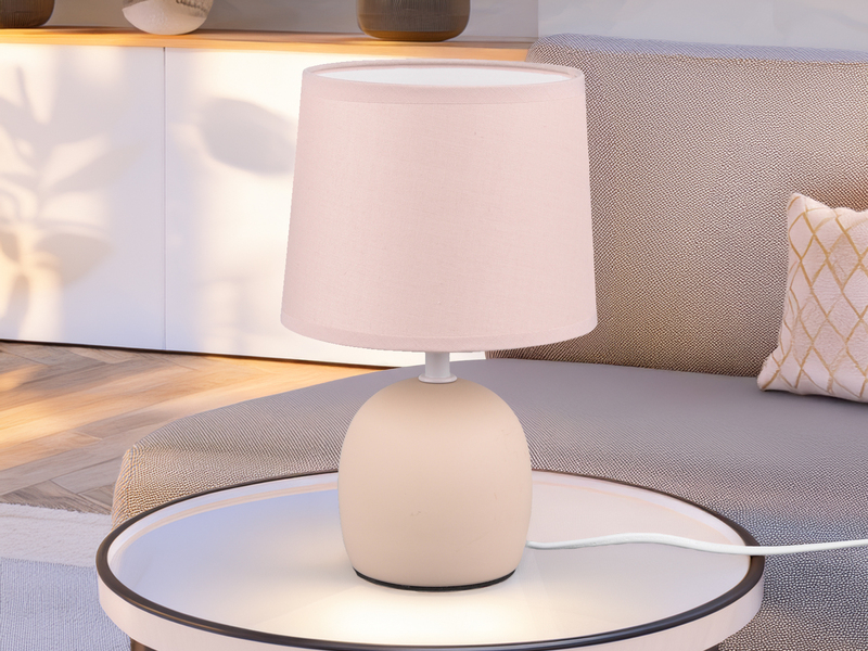 LED Tischleuchte Keramikfuß & Stoffschirm Beige, Höhe 26cm