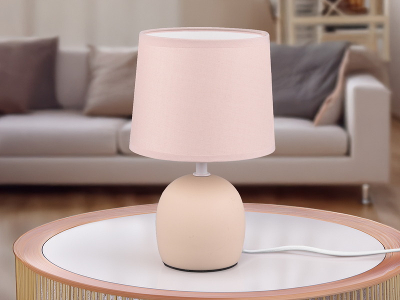 LED Tischleuchte Keramikfuß & Stoffschirm Beige, Höhe 26cm