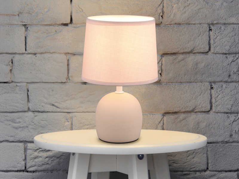 LED Tischleuchte Keramikfuß & Stoffschirm Beige, Höhe 26cm