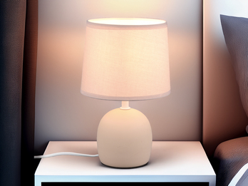 LED Tischleuchte Keramikfuß & Stoffschirm Beige, Höhe 26cm
