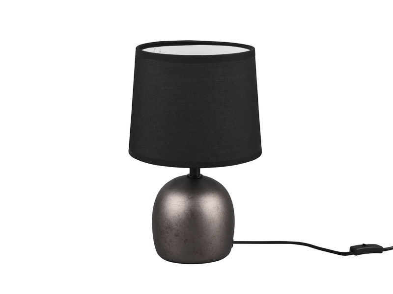 LED Tischleuchte Keramikfuß Silber & Stoffschirm Schwarz, Ø16cm Höhe 26cm