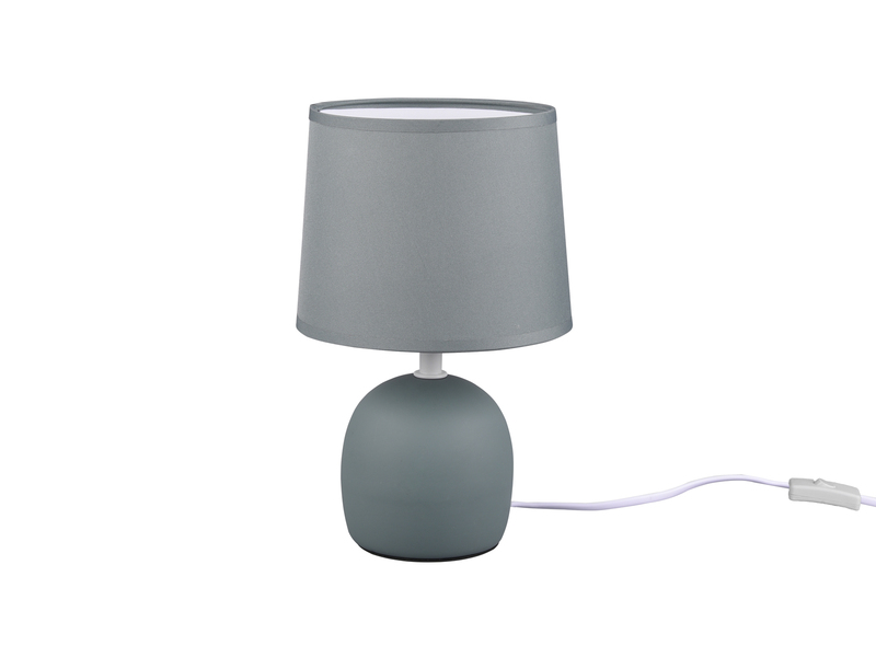 Kleine LED Tischleuchte mit Keramikfuß & Stoffschirm Blau Grau, Höhe 26cm