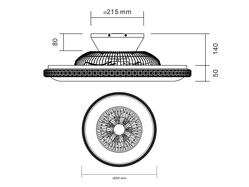 Deckenleuchte mit Ventilator dimmbar Fernbedienung & Wandhalterung Ø60cm