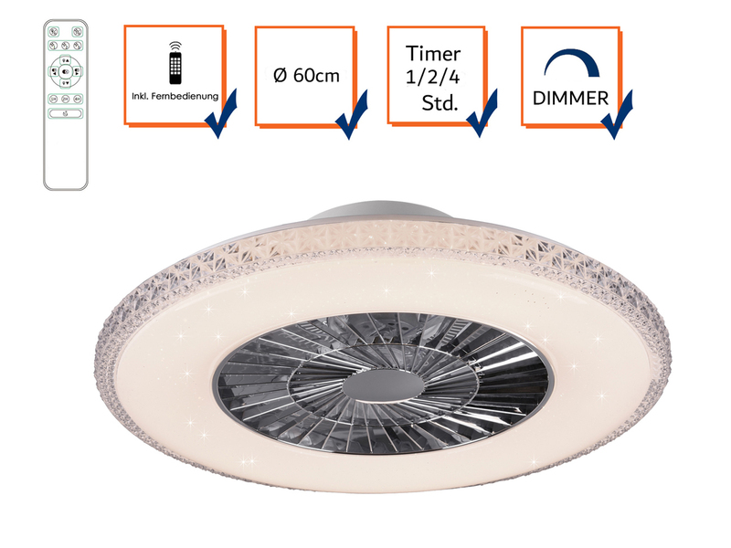 Deckenleuchte mit Ventilator dimmbar Fernbedienung & Wandhalterung Ø60cm