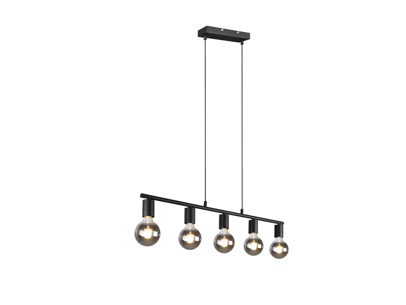 Pendelleuchte VANNES 5 Flammig Schwarz, Balken 82cm breit