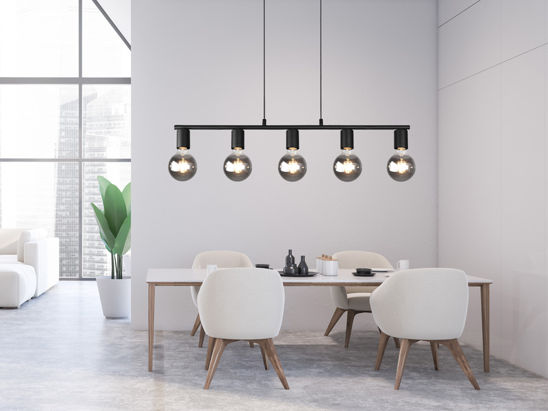 Pendelleuchte VANNES 5 flammig Metall Schwarz, Breite 82cm