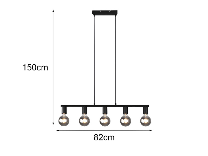 LED Pendelleuchte Schwarz dimmbar 5 Flammig, Balken 82cm breit