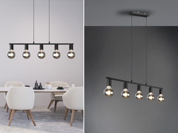 LED Pendelleuchte 5 flammig Metall Schwarz, Breite 82cm