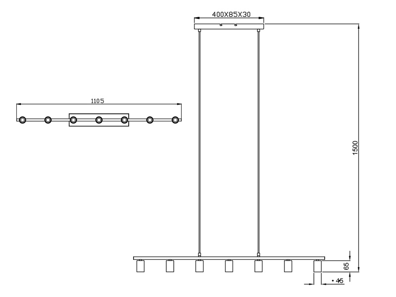 LED Pendelleuchte Schwarz dimmbar 7 Flammig, Balken 110cm breit