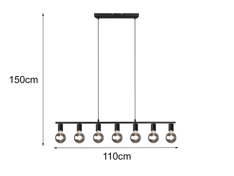 LED Pendelleuchte Schwarz dimmbar 7 Flammig, Balken 110cm breit