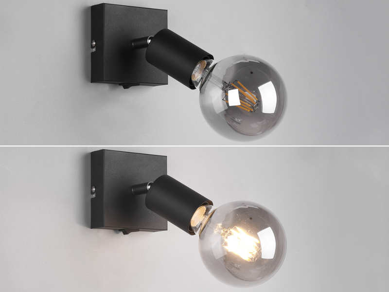 LED Wandstrahler Schwarz dimmbar, 1 flammiger Spot mit Schalter, 9x11cm