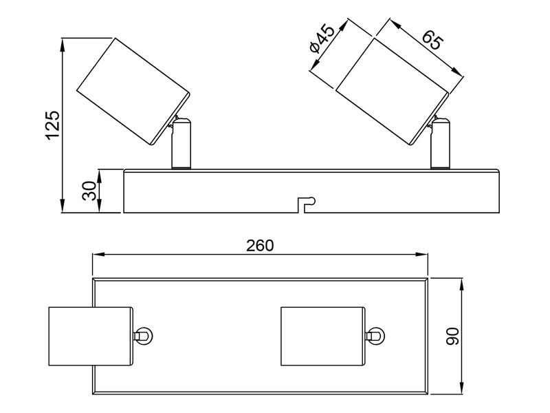 LED Deckenstrahler Messing/Schwarz dimmbar 2 flammig, Balken 26cm