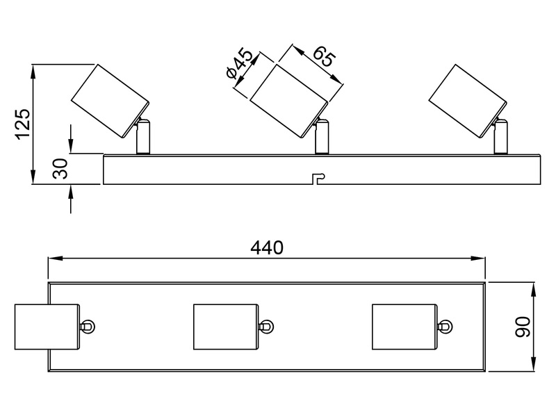 LED Deckenstrahler Weiß dimmbar 3 flammig, Balken 44cm breit