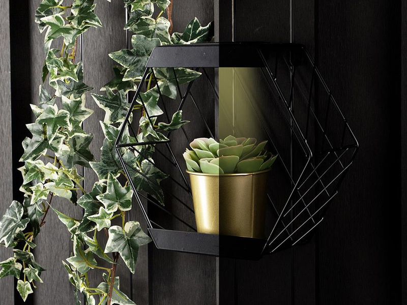 2er Set Solar Wandleuchten für Pflanzen aus Stahl Gitter in Schwarz, Höhe 25,5cm