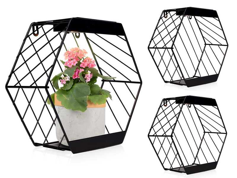 2er Set Solar Wandleuchten für Pflanzen aus Stahl Gitter in Schwarz, Höhe 25,5cm