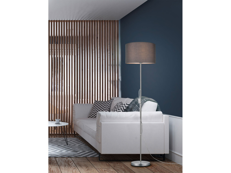 Stehleuchte TARKIN klassisch Silber Stoffschirm Grau - Höhe 160cm