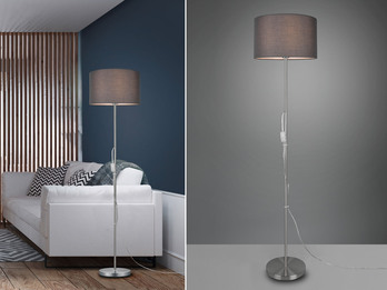 Stehleuchte TARKIN klassisch Silber Stoffschirm Grau - Höhe 160cm