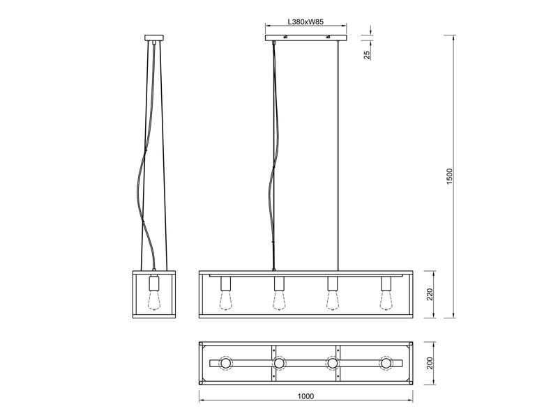 LED Pendelleuchte 4 flammig Metall Schwarz Industrial Style 100cm breit