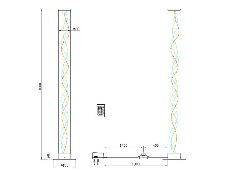 LED Stehleuchte RICO dimmbar Fernbedienung, Farbwechsel 100cm hoch