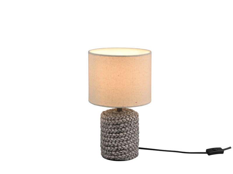Tischleuchte MALA Keramik Seiloptik mit Stoffschirm in Beige, Höhe 26cm
