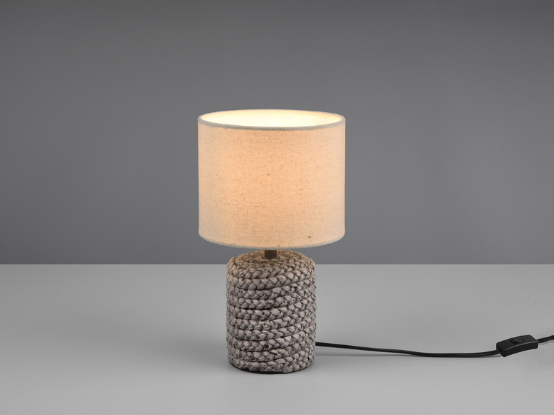 LED Tischleuchte Keramik mit Stoffschirm in Beige Ø15cm Höhe 26cm