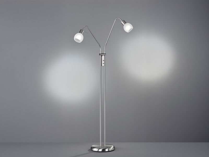 Stehleuchte ANTIBES 2 flammig Flexarme Silber Glas Alabaster, Höhe 125cm