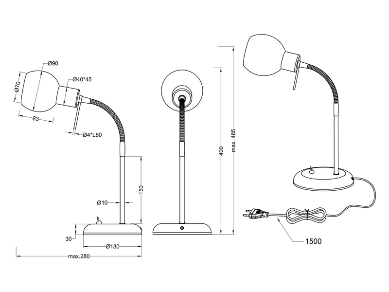 LED Schreibtischleuchte Silber Glas Alabaster Flexgelenk, 40cm hoch