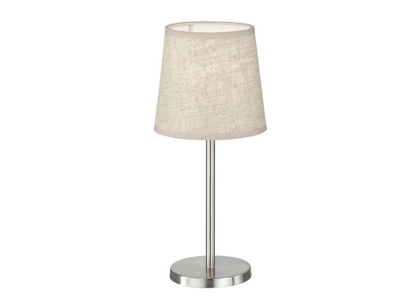 LED Tischlampe Silber mit Lampenschirm Leinen Beige, 30cm klein