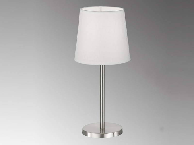 LED Tischlampe Silber mit Lampenschirm Leinen Weiß, 30cm klein