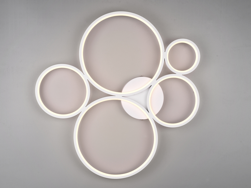 LED Deckenleuchte RONDO 5 Ringe Weiß, 5.600 Lumen hell, dimmbar, Breite 59cm