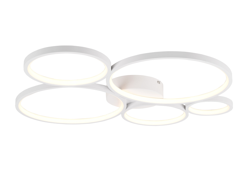 LED Deckenleuchte RONDO 5 Ringe Weiß, 5.600 Lumen hell, dimmbar, Breite 59cm