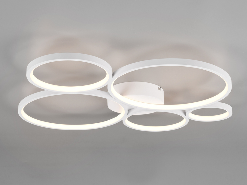 LED Deckenleuchte RONDO 5 Ringe Weiß, 5.600 Lumen hell, dimmbar, Breite 59cm