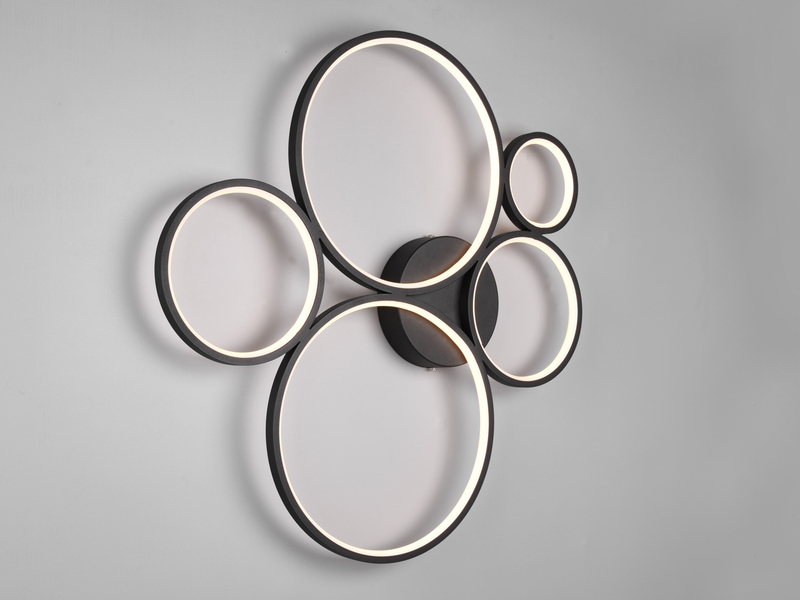 LED Deckenlampe RONDO Ringleuchte flach & dimmbar in Schwarz, Breite 59cm