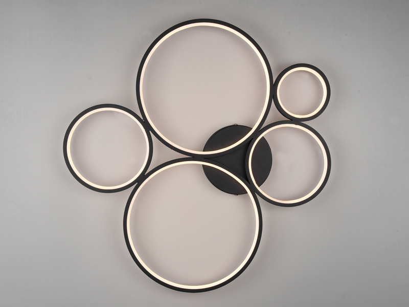 LED Deckenlampe RONDO Ringleuchte flach & dimmbar in Schwarz, Breite 59cm