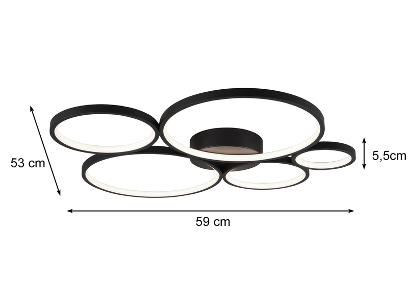 LED Deckenlampe RONDO Ringleuchte flach & dimmbar in Schwarz, Breite 59cm