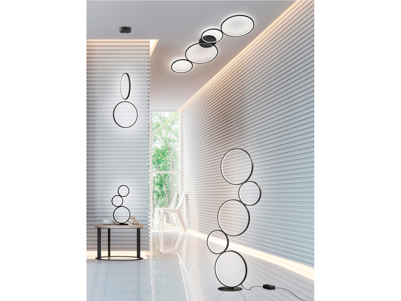 LED Deckenleuchte RONDO 5 Ringe Schwarz, 5.600 Lumen hell, dimmbar, Breite 59cm