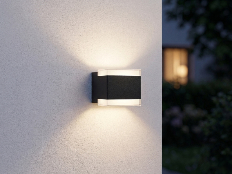 Kleine Up and Down LED Außenwandleuchte aus Aluminium in Schwarz, 7,5x7cm