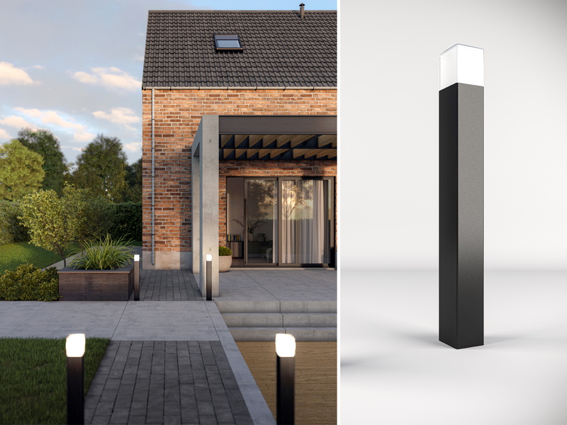 Moderne LED Pollerleuchte aus Aluminium in Schwarz, Höhe 80cm