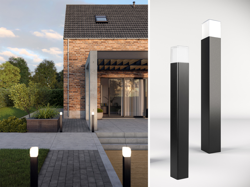 2er Set moderne LED Pollerleuchten aus Aluminium in Schwarz, Höhe 80cm