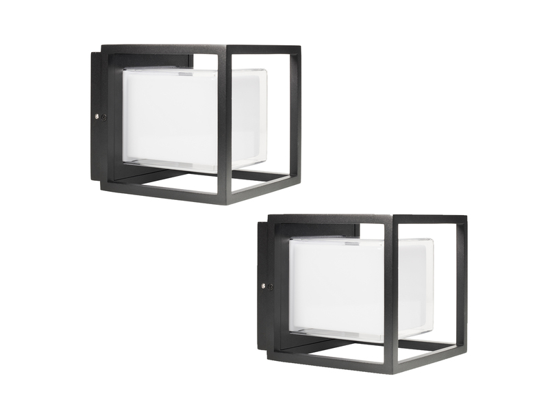 2er Set LED Außenwandleuchten aus Aluminium in Schwarz, 17x15cm