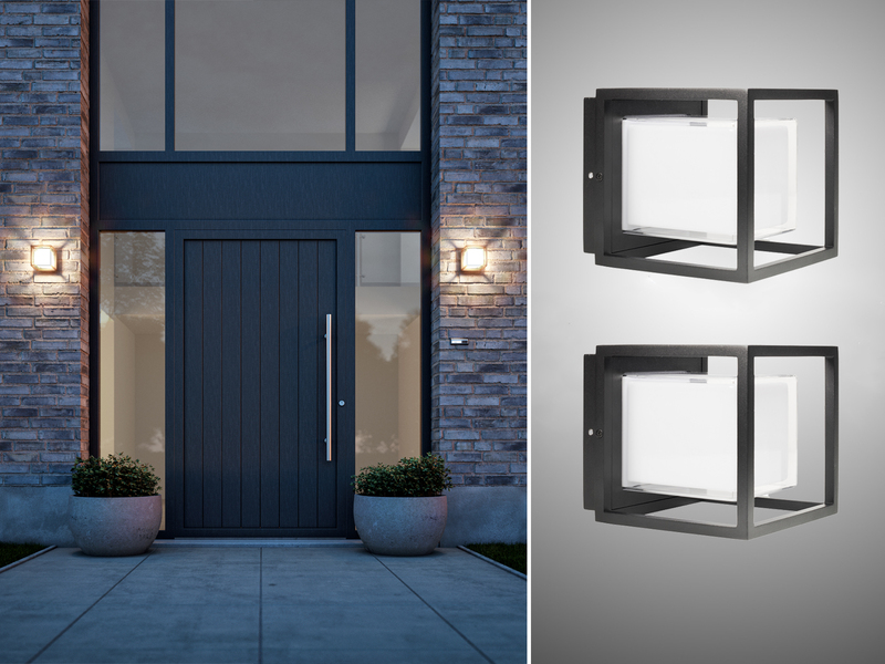 2er Set LED Außenwandleuchten aus Aluminium in Schwarz, 17x15cm